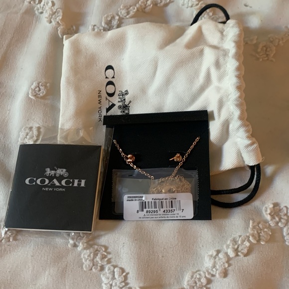 NWT Coach Rose Gold Earrings and Necklace Set in Pouch - Picture 5 of 5